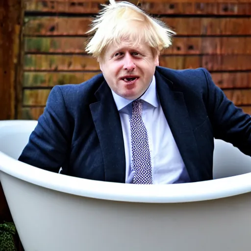 Prompt: boris johnson baving in a bathtub full of beans