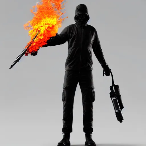 Image similar to man with flame - thrower, digital art, zbrush, 8 k, trending on artstation,