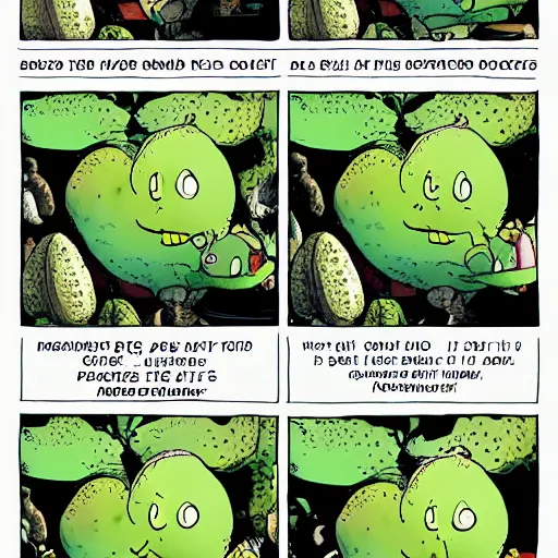 Image similar to a 3 panel comic strip about avocadoes in space, style of bill watterson