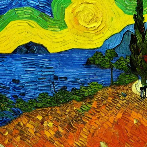 Image similar to rio de janeiro. van gogh style. oil painting.