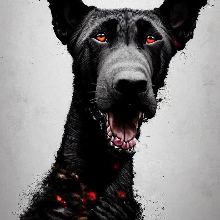 Image similar to portrait of belgian malinois as zombie. intricate abstract. intricate artwork. by Tooth Wu, wlop, beeple, dan mumford. octane render, trending on artstation, greg rutkowski, very coherent symmetrical artwork. cinematic, hyper realism, high detail, octane render, 8k, iridescent accents, deep blacks