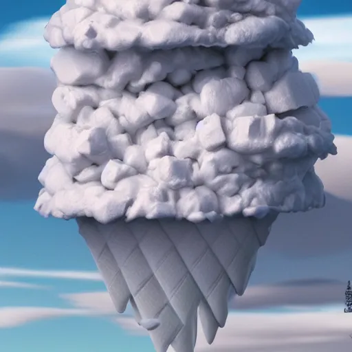 Image similar to The mountain made of ice cream, marshmallow cloud in the sky,artstation,highly detailed,8k,elegant