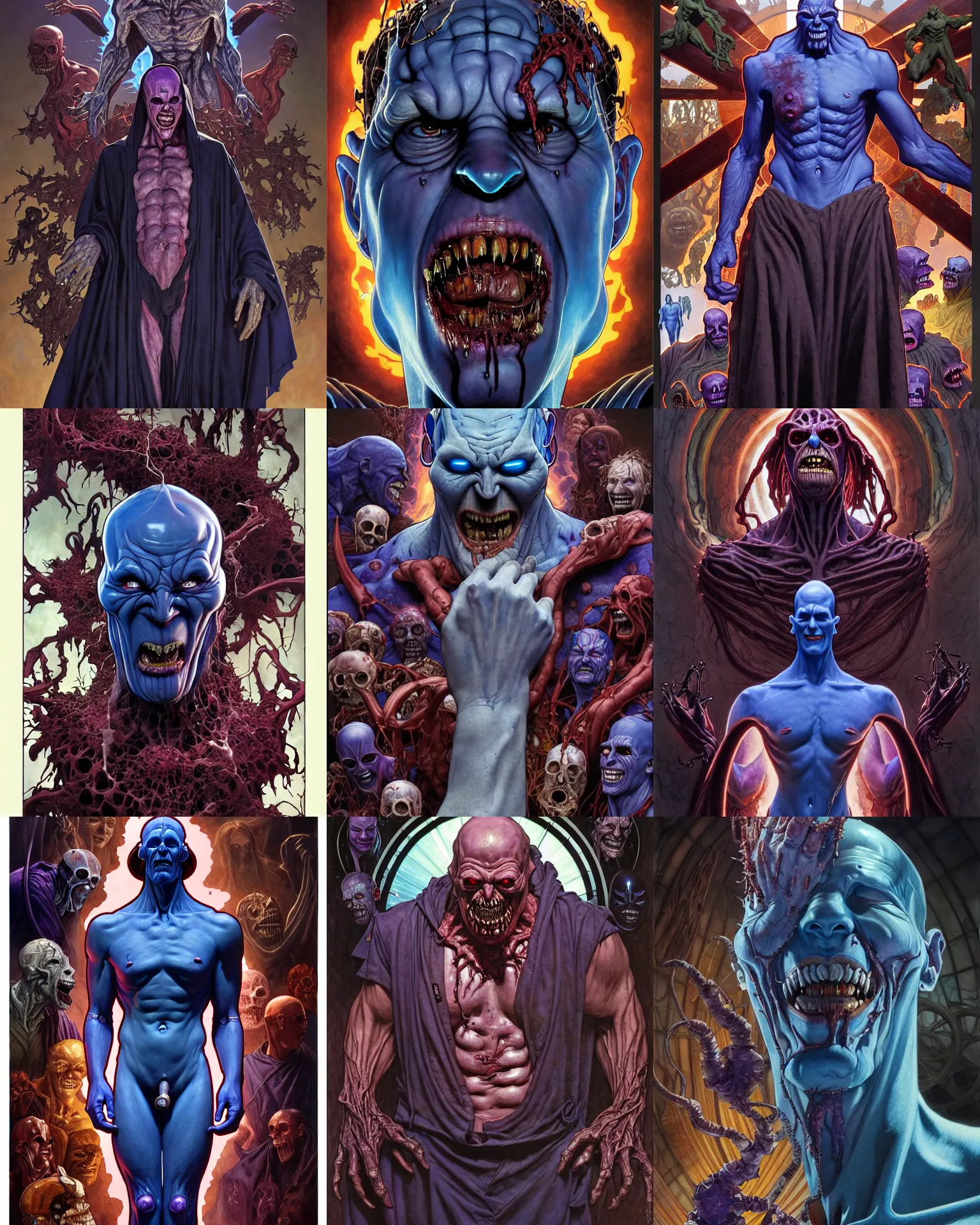 Prompt: the platonic ideal of gluttony of cletus kasady ultimate carnage thanos dementor doctor manhattan chtulu nazgul, detailed, intricate, hyperrealism, intense, scary, decay, dmt, art by brock hofer and artgerm and greg rutkowski and alphonse mucha