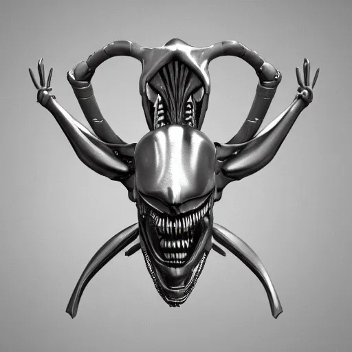 Image similar to 3d render of a xenomorphic old coat of arms with bones, nerves and veins