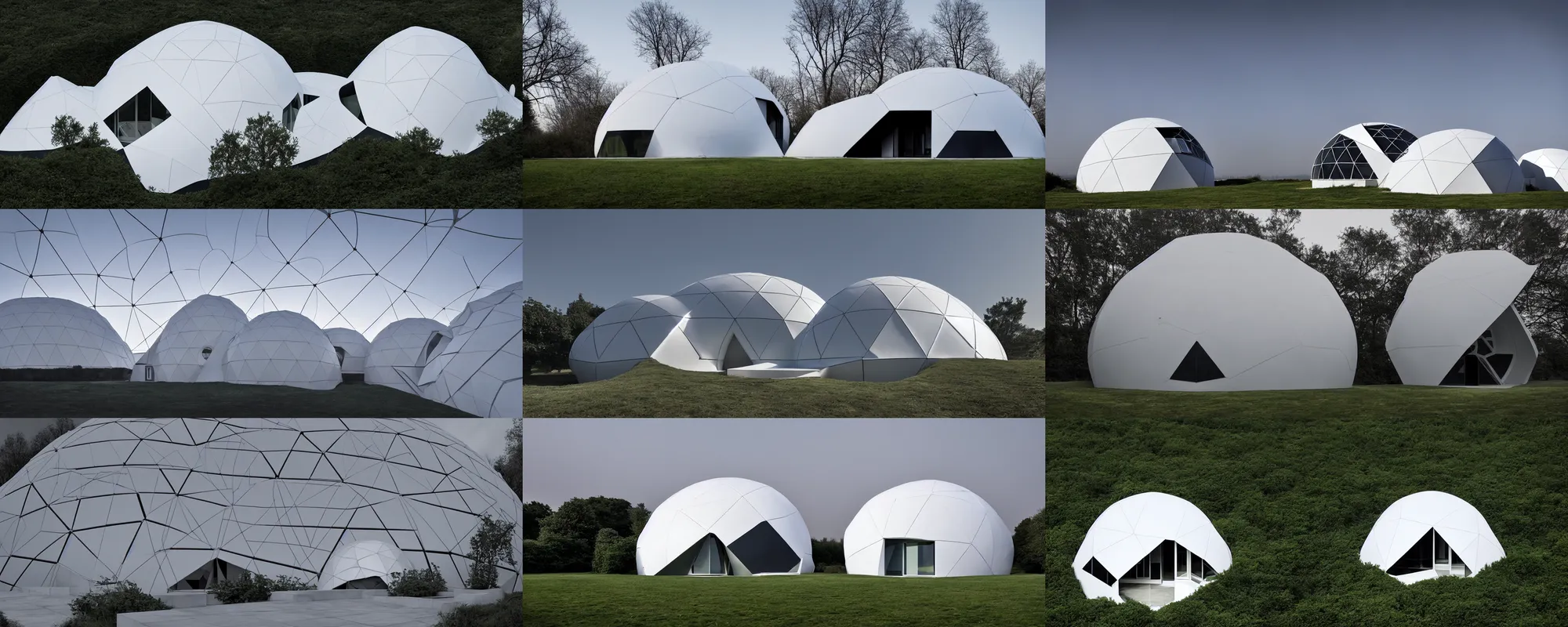 Prompt: geodesic dome house by zaha hadid, minimal, facet, archillect