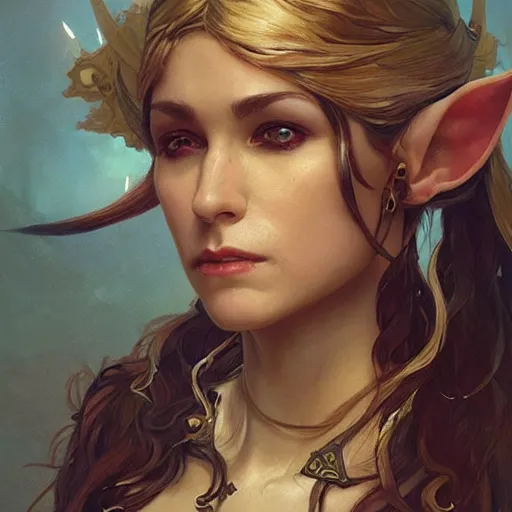 Image similar to a stunningly detailed portrait of a female elf as a pirate captain, intricate, elegant, highly detailed, digital painting, artstation, concept art, sharp focus, illustration, art by greg rutkowski and alphonse mucha