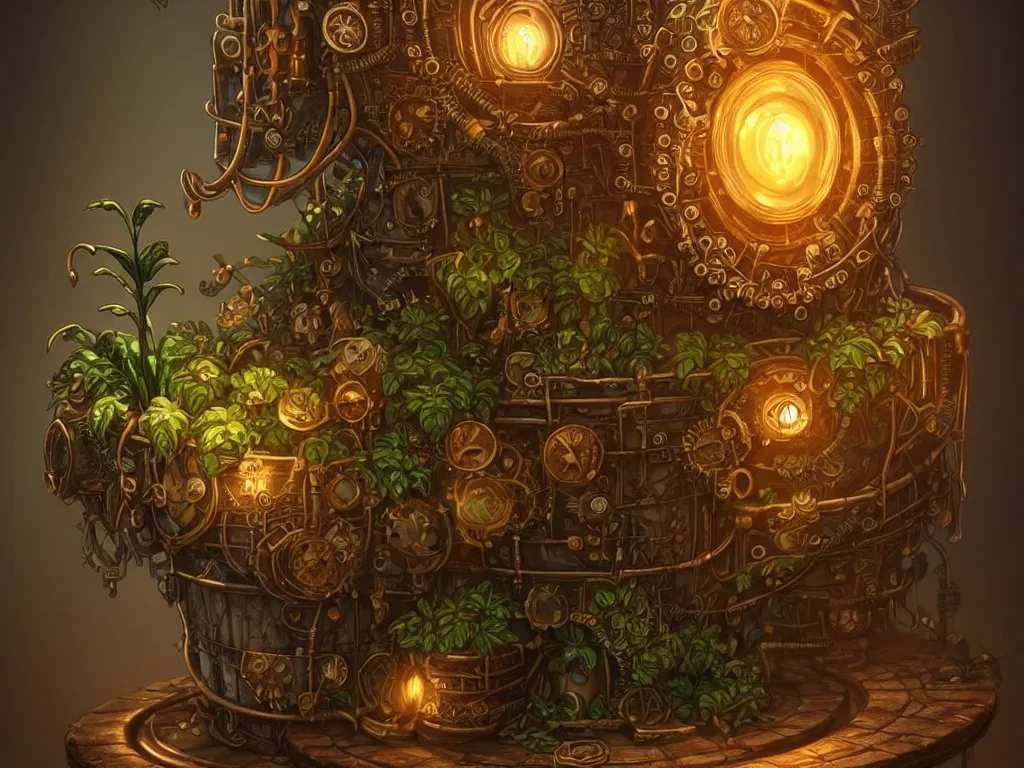 Image similar to an angry plant pot cushion. steampunk, intricate, elegant, fantasy, highly detailed, digital painting, concept art, sharp focus, illustration, beautiful lighting, epic light, artstation, colorful, dramatic