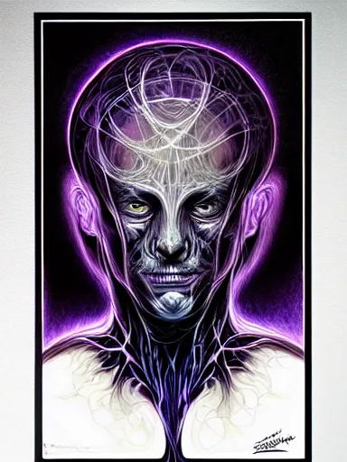 Image similar to ! dream portrait study, lord of regeneration, illustrated on black paper by nychos, artgerm, moebius, alex grey, android jones : : fractal lotus pattern : : digital painting, digital art, concept art, character design, imaginefx : : hyperrealism, dark fantasy