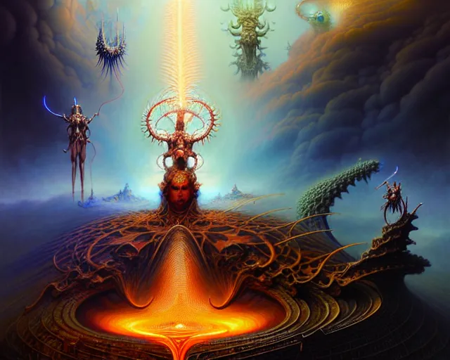 Image similar to the armies of heaven and hell, fantasy character portrait made of fractals facing each other, ultra realistic, wide angle, intricate details, the fifth element artifacts, highly detailed by peter mohrbacher, hajime sorayama, wayne barlowe, boris vallejo, aaron horkey, gaston bussiere, craig mullins