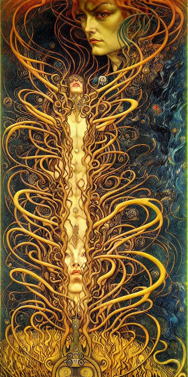 Image similar to Divine Chaos Engine by Karol Bak, Jean Delville, William Blake, Gustav Klimt, and Vincent Van Gogh, symbolist, visionary