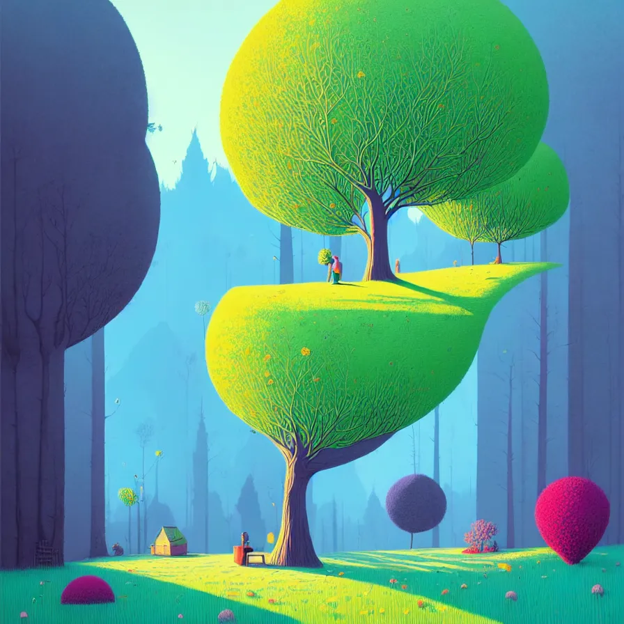 Image similar to ( ( ( gediminas pranckevicius ) ) ), under bo tree, summer morning, very coherent and colorful high contrast art by james gilleard floralpunk screen printing woodblock, dark shadows, pastel color, hard lighting