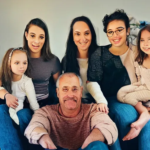 Image similar to photo of a father and his five daughters, high quality photograph, instagram