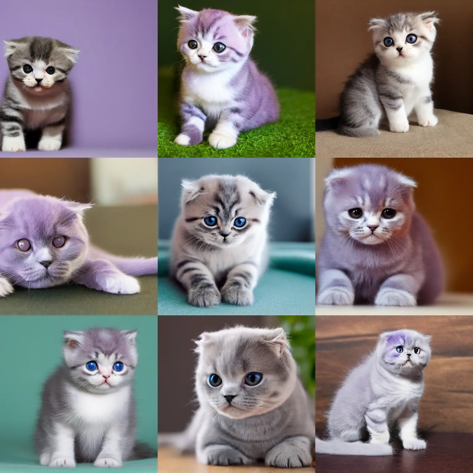 Prompt: Lilac-colored Scottish Fold kitten sitting