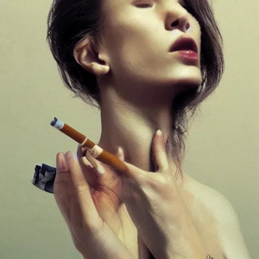 Image similar to cigarette in hand, hyper realistic