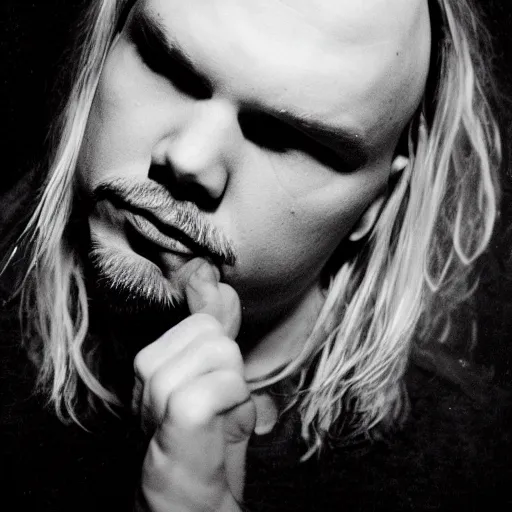Prompt: Billy Corgan photographed like Kurt Cobain singer songwriter Nirvana, a photo by Kurt Cobain, ultrafine detail, chiaroscuro, private press, associated press photo, angelic photograph, masterpiece