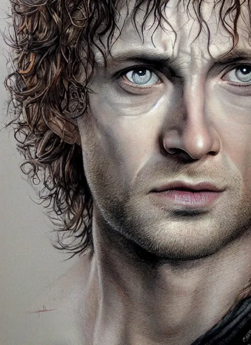 Image similar to portrait of pippin from lord of the rings, beautiful, very detailed, hyperrealistic, medium shot, very detailed painting by Glenn Fabry, by Joao Ruas