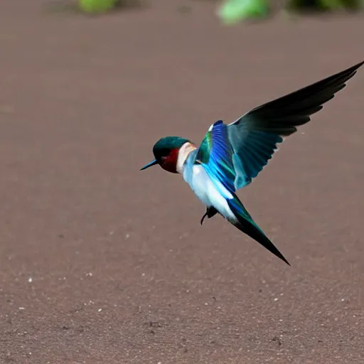 Image similar to photo of an african swallow mid flight carrying a coconut