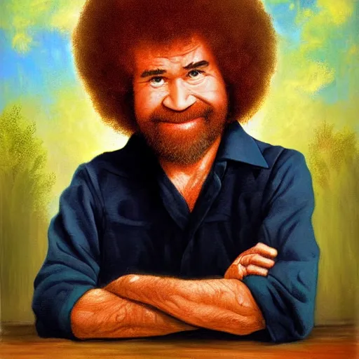 Image similar to satanic bob ross, portrait