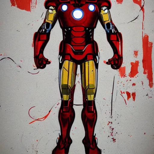 Image similar to a full body graffiti portrait of iron man