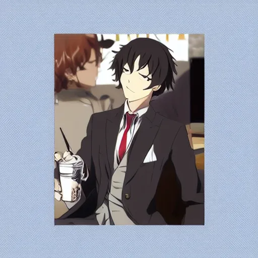 Image similar to Dazai from Bungou Stray Dogs drinking mate