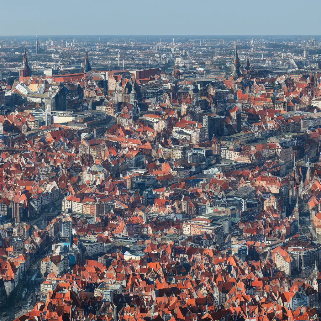 Image similar to skyline of gdansk by zaha hadid, 8 k, hd