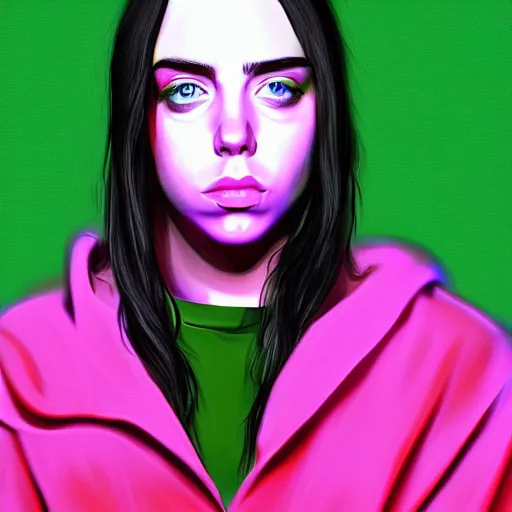 Prompt: billie eilish portrait neon digital painting