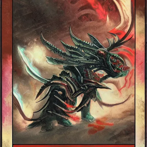 Image similar to five tail shogun, magic the gathering card art, kamigawa