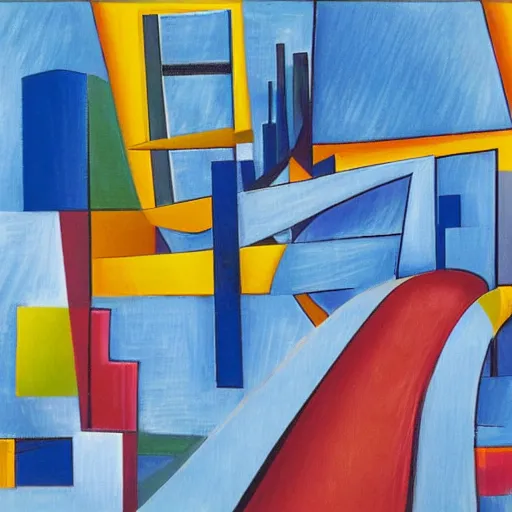 Image similar to a transition bridge providing the path to the future , abstract art in the style of cubism