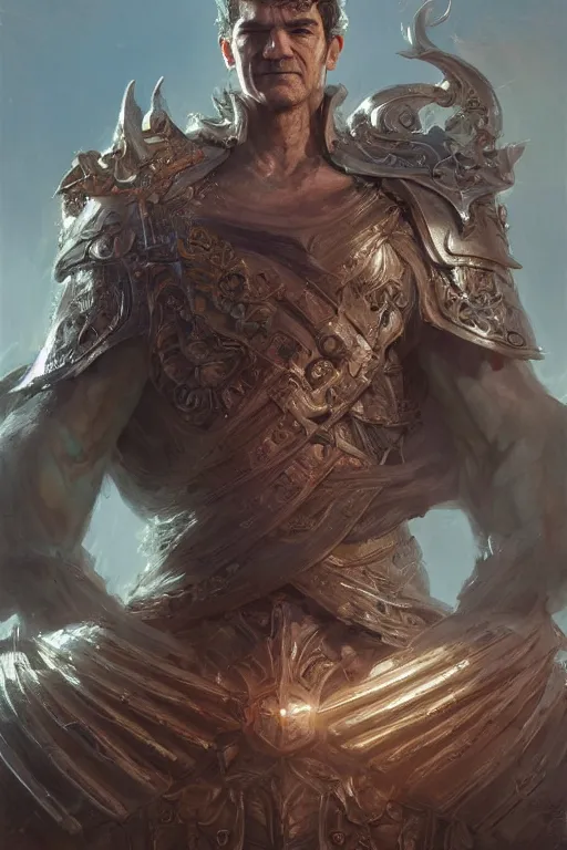 Image similar to portrait of antonio banderas as holy paladin, fantasy, d&d, intricate, highly detailed, smooth, artstation, digital illustration by Ruan Jia and Mandy Jurgens and Artgerm and Wayne Barlowe and Greg Rutkowski and Zdislav Beksinski