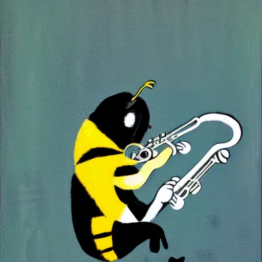 Image similar to a bumblebee playing the saxophone