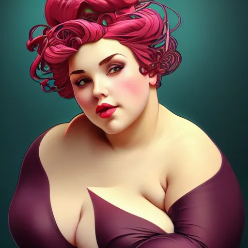 Image similar to curvy woman with a bundt cake instead of hair, digital art, cinematic, concept art, 8k, painting, imaginefx, cgsociety, art nouveau, Alphonse Mucha, trending on artstation, medium shot, head shot