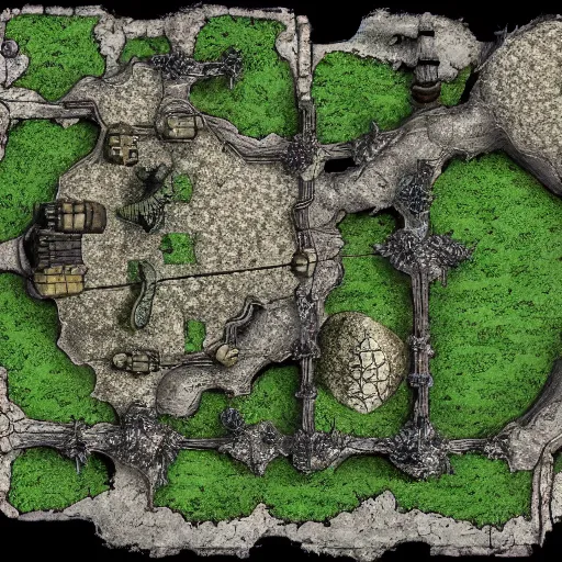 Image similar to overhead RPG battlemap of a stone fort sitting above a swamp, drivethruRPG top seller popular