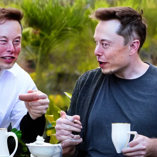 Prompt: elon musk having tea with albert