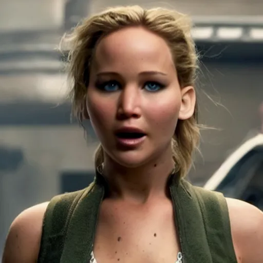 Prompt: still of Jennifer Lawrence as Cammy in remake of movie Street Fighter (2029)