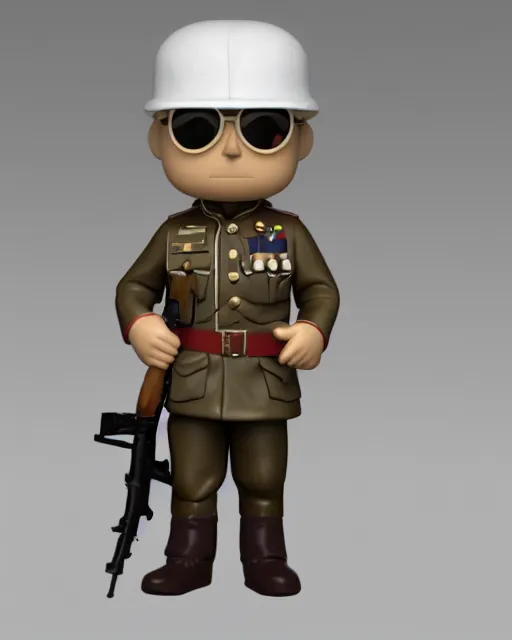 Prompt: full body 3d render of a ww1 soldier as a funko pop, studio lighting, white background, blender, trending on artstation, 8k, highly detailed