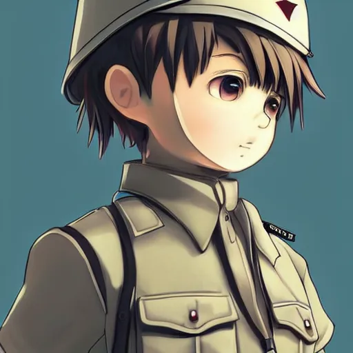 Image similar to beautiful little arian boy in nazi uniform. made in abyss art style, inspired by kris from deltarrune, cute detailed artwork, anatomically correct, soft details, ilya kuvshinov, reflection, perfect composition, portrait, illumination, digital art, detailed anime soft face, symmetrical face, western comic, illustration