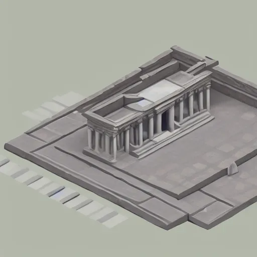 Prompt: low poly isometric version of the temple at petra,