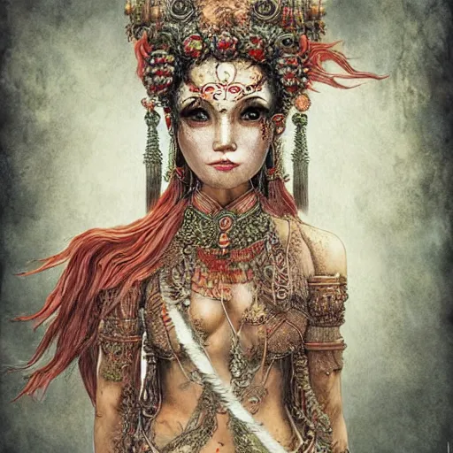 Image similar to Apsaras warrior ,traditional Chinese textures, hyper detailed, by Brook Shaden