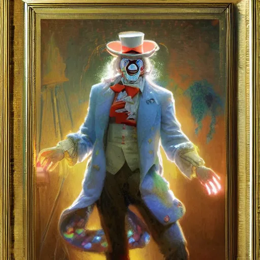 Image similar to uncle sam as a clown, radiant light, caustics, heroic, bright iridescent light, by gaston bussiere, bayard wu, greg rutkowski, maxim verehin