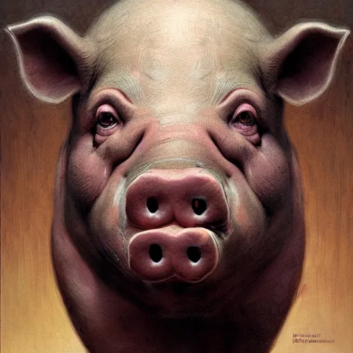 Prompt: anthropomorphic pig, vladimir putin pig hybrid, pig putin face mix, transformation, macabre, horror, by donato giancola and greg rutkowski and wayne barlow and zdzisław beksinski, realistic face, visible face, digital art