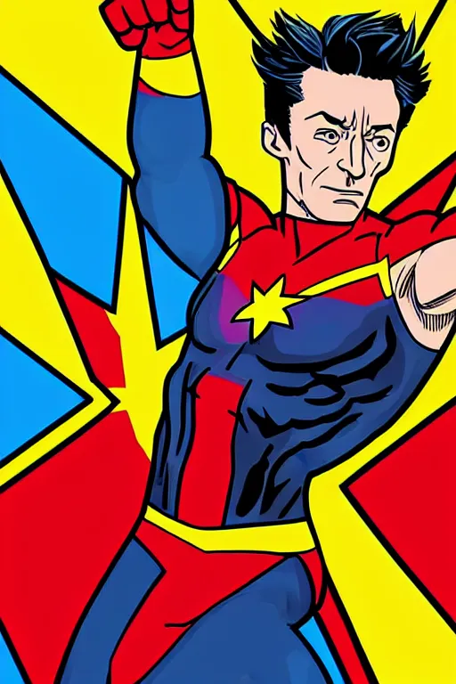 Image similar to Hugh Jackman as Captain Marvel high quality digital painting in the style of James Jean