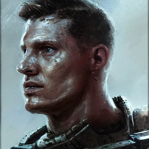 Image similar to portrait of a man by greg rutkowski, alexander ludwig as a colonial marine from aliens franchise, he is about 3 0 years old, military composure, wearing the tactical gear of the colonial marines, highly detailed portrait, digital painting, artstation, concept art, smooth, sharp foccus ilustration, artstation hq