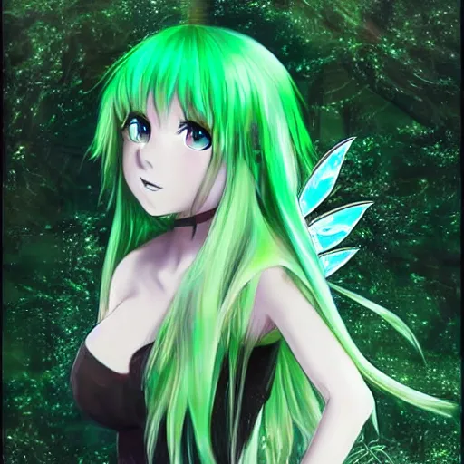 Image similar to beautiful, green haired, anime girl, blue eyes, fairy wings