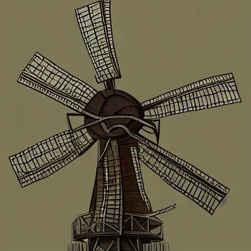 Prompt: a windmill made out of octopus arms, digital art, artstation