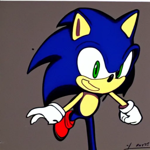 Prompt: Concept art of Sonic the Hedgehog illustrated by shigeru miyamoto. 1991