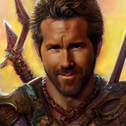 Prompt: Ryan reynolds as a fantasy D&D character, close-up portrait art by Donato Giancola and James Gurney, digital art, trending on artstation