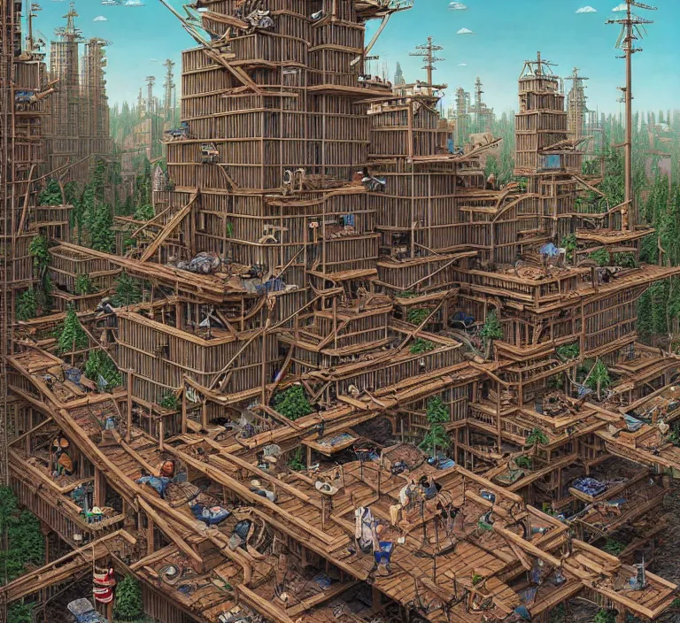 Image similar to hyperrealism photography hyperrealism concept art of highly detailed beavers builders that building highly detailed futuristic city with sticks by wes anderson and hasui kawase and scott listfield sci - fi style hyperrealism