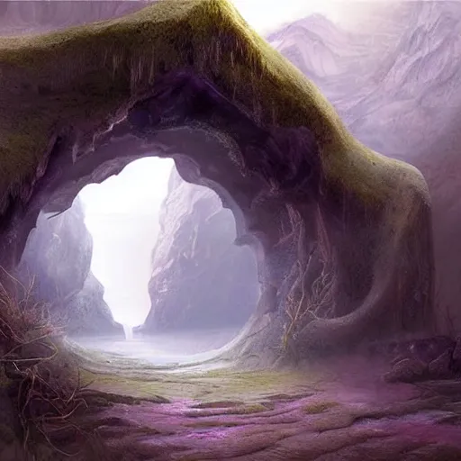 Image similar to beautiful matte painting of a fantasy cave entrance