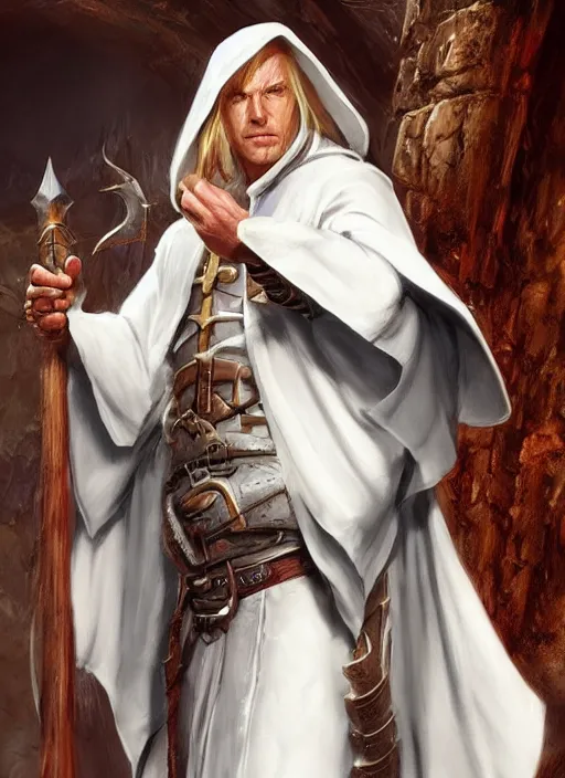 Prompt: white cloak priest, ultra detailed fantasy, dndbeyond, bright, colourful, realistic, dnd character portrait, full body, pathfinder, pinterest, art by ralph horsley, dnd, rpg, lotr game design fanart by concept art, behance hd, artstation, deviantart, hdr render in unreal engine 5