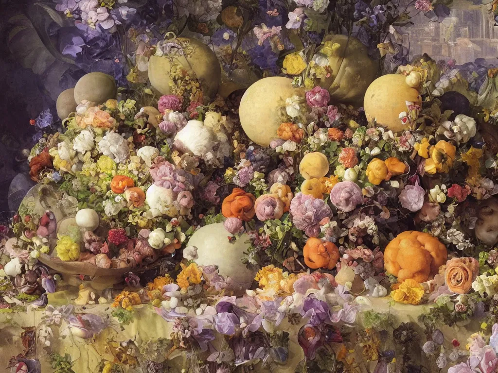 Image similar to the universe is a spheroid region 7 0 5 meters in diameter, sunlight study, art nouveau, by cornelis de heem and rachel ruysch ( ( ( ( ( ( ( alphonse mucha ) ) ) ) ) ) ) and ( ( ( ( lisa frank ) ) ) ), 8 k, sharp focus, octane render